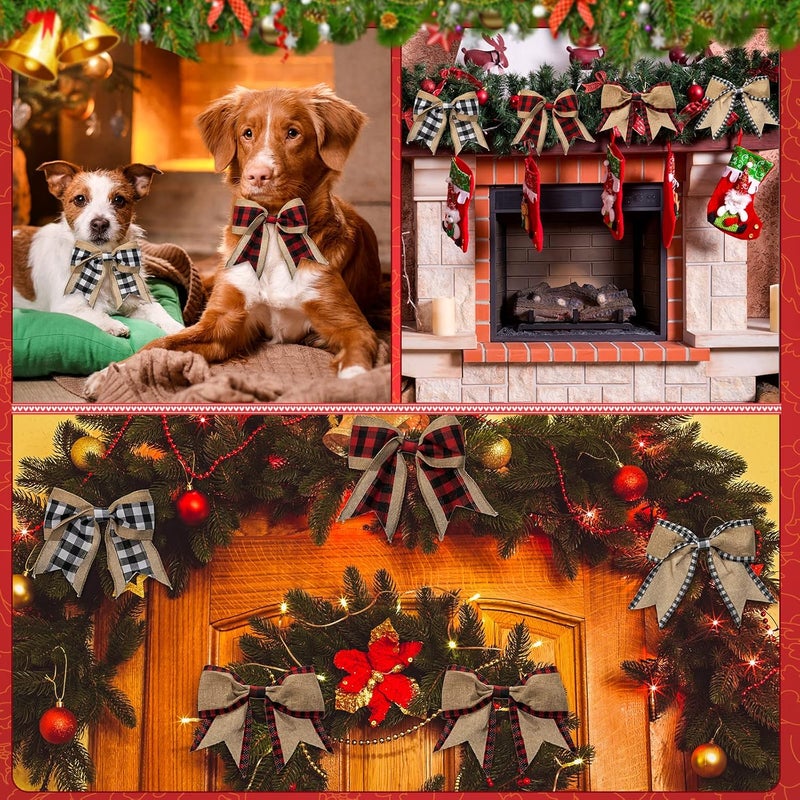 Luinabio 20 قوس من الخيش الأحمر والأسود  إكليل عيد الميلاد وأقواس الشجرة باللونين الأسود والأبيض بنمط مربعات البيفالو  71 × 71 بوصة - Image 4