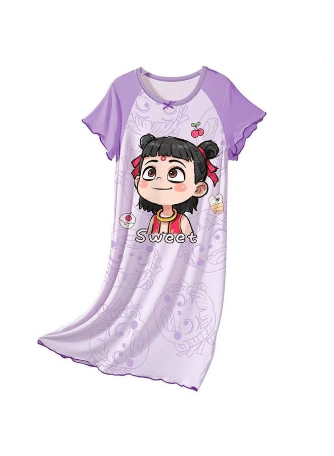 Children's Nightgown Girls'  New Summer Cartoon Short-sleeved Baby Girls' Pajamas Small And Medium-sized Children's Home Clothes