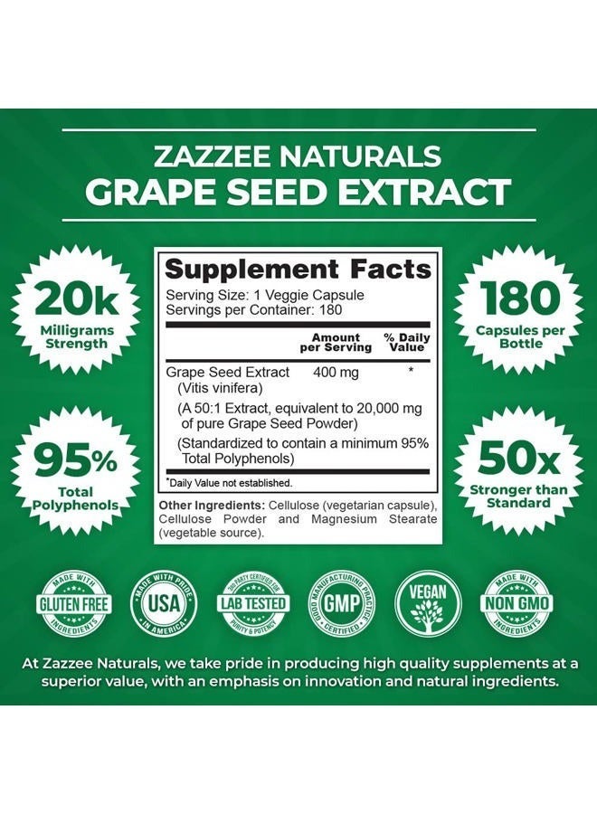 Zazzee Grape Seed Extract 20000 mg Strength, 180 Vegan Capsules - Image 5