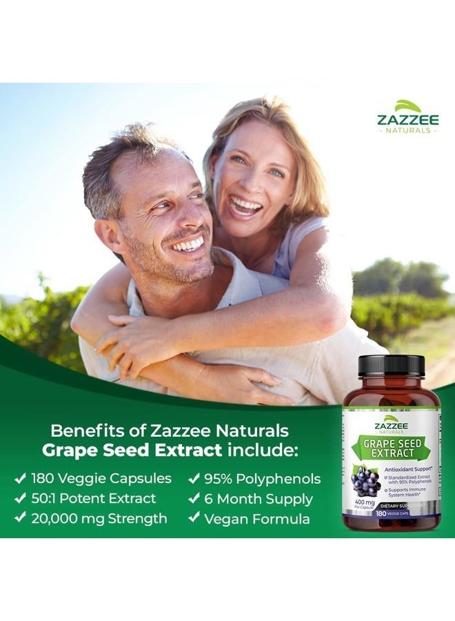 Zazzee Grape Seed Extract 20000 mg Strength, 180 Vegan Capsules - Image 4