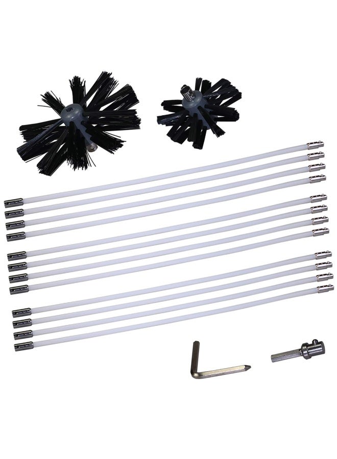 Qidobip Dryer Vent Duct Cleaner Kit Chimney Cleaning Brush 6 Inch 4 Inch 2 In 1 Drier Lint Sweeping Tool 24 Flexible Rods Drill Attachment  - Image 1