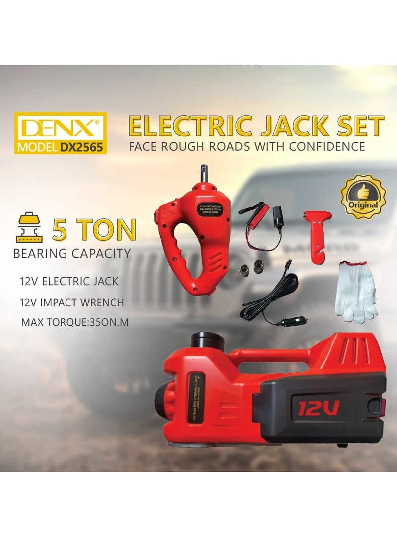Denx 5 ton Car Jack with Built-in Air Compressor, Electric Impact Wrench, Car Tools LED Light, Safety Hammer, 12V 3 in 1 Car Tire Repair Tool Kits  - Image 5