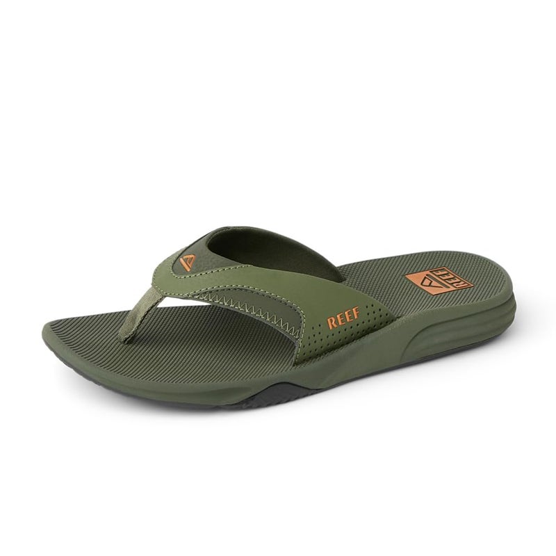 REEF Cushion Fanning Mens Flip Flop, Arch Support, Durable Outsole, Water Friendly, Olive, 12 - Image 1