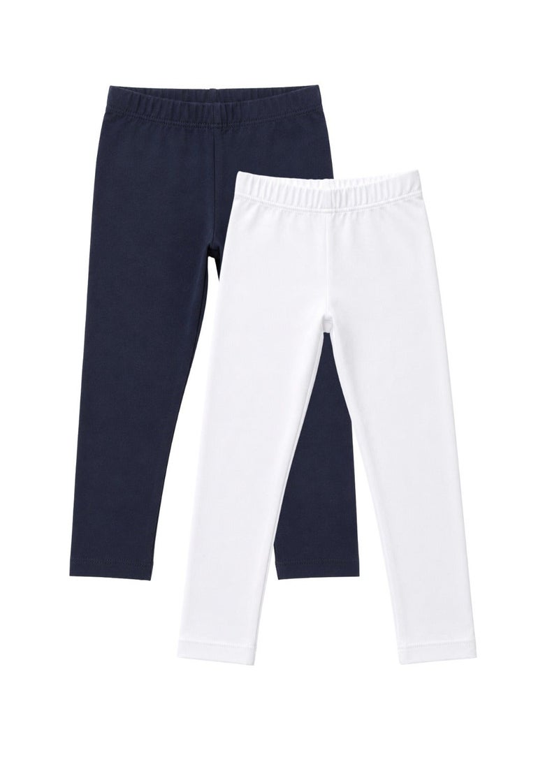 babyqlo Girls White and Navy Essential Leggings – Pack of 2 - Image 1