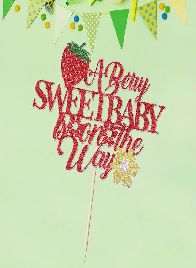 Kaoenla A Berry Sweet Baby is on the Way Cake Topper, Sweet One，Fruit Theme Baby Shower，Berry Sweet Strawberry Birthday Party Decorations - Image 3