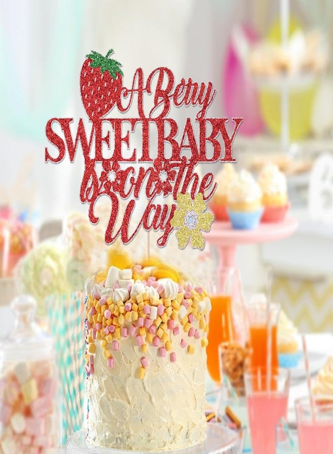 Kaoenla A Berry Sweet Baby is on the Way Cake Topper, Sweet One，Fruit Theme Baby Shower，Berry Sweet Strawberry Birthday Party Decorations - Image 4
