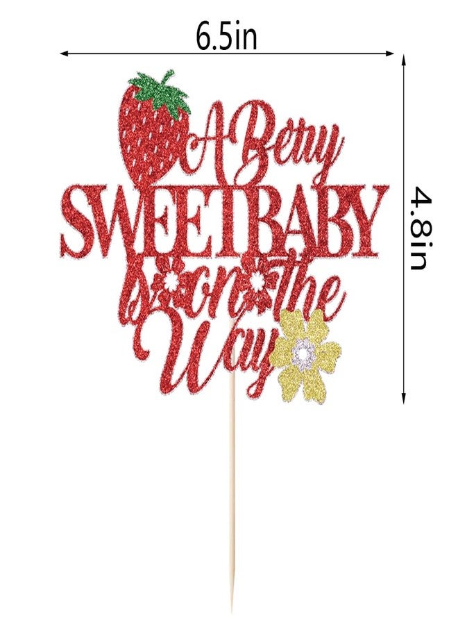 Kaoenla A Berry Sweet Baby is on the Way Cake Topper, Sweet One，Fruit Theme Baby Shower，Berry Sweet Strawberry Birthday Party Decorations - Image 2