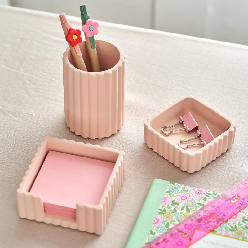 KIBAGA Modern Aesthetic Desk Accessories Set of 3 - Stylish Pink Concrete Organizers for Pens & Office Supplies - A Cute and Functional Addition to Your Workspace Decor - Image 4