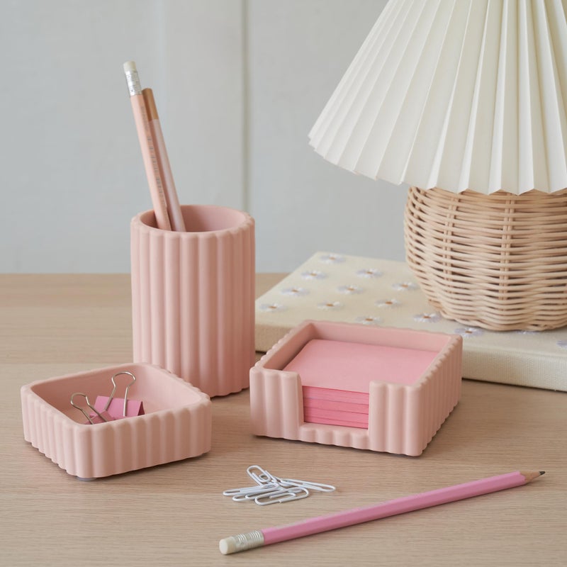 KIBAGA Modern Aesthetic Desk Accessories Set of 3 - Stylish Pink Concrete Organizers for Pens & Office Supplies - A Cute and Functional Addition to Your Workspace Decor - Image 5