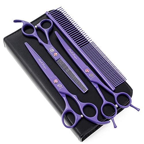 Purple Dragon 7.0 inch Rhinestone Decoration 3PCS Pet Grooming Scissors Dog Hair Cutting & Thinning Shears Set - Image 1