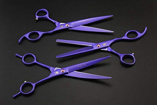 Purple Dragon 7.0 inch Rhinestone Decoration 3PCS Pet Grooming Scissors Dog Hair Cutting & Thinning Shears Set - Image 5
