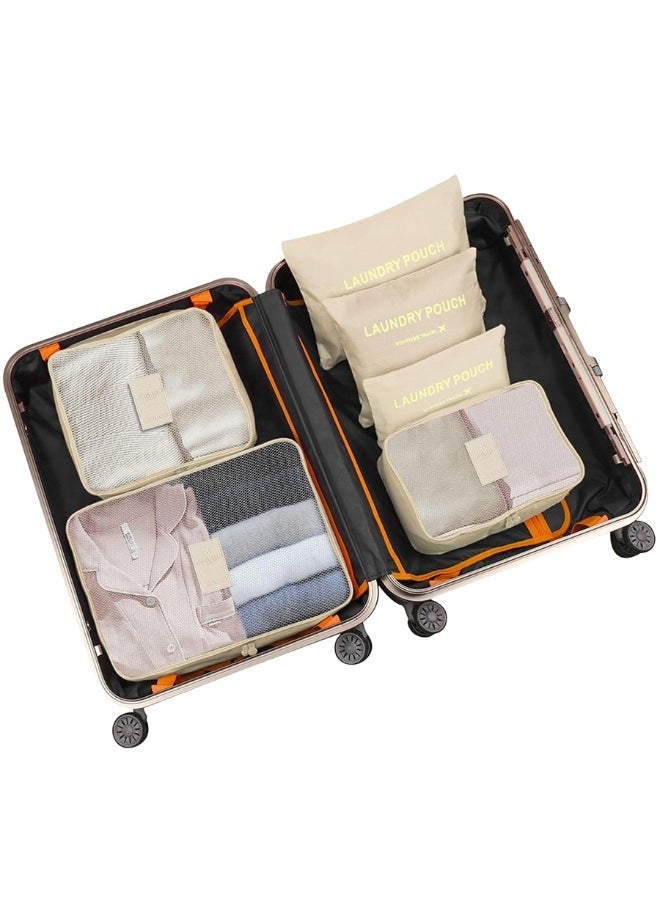 TRAVEL 6 Pieces Travel Luggage Organizer Clothes Storage Suitable for Travel and Outdoor Use Waterproof Travel Accessories Travel Bag (Biege)  - Image 1