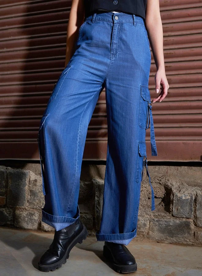 SASSAFRAS Bootcut High-Rise Blue Jeans for Women