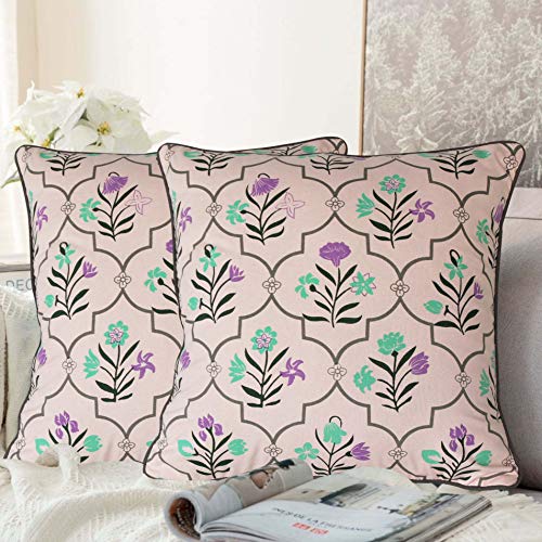 Dekor World 2 Piece Small Cotton Rose Pink Amaryllis Printed Collection Cushion Cover (12x12 inches/ 30x30 cm)-for Living Room and Bedroom - Image 1