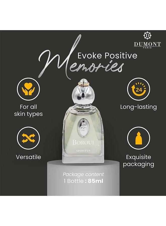 Dumont Cologne for Men and Women, Long Lasting Fragrance, with Aromatic Floral, Amber Body Spray, Musk Perfume for Men and Women, Ladies Perfume, Travel Size Perfume, BOROUJ SPIRITUS 85ml - Image 3
