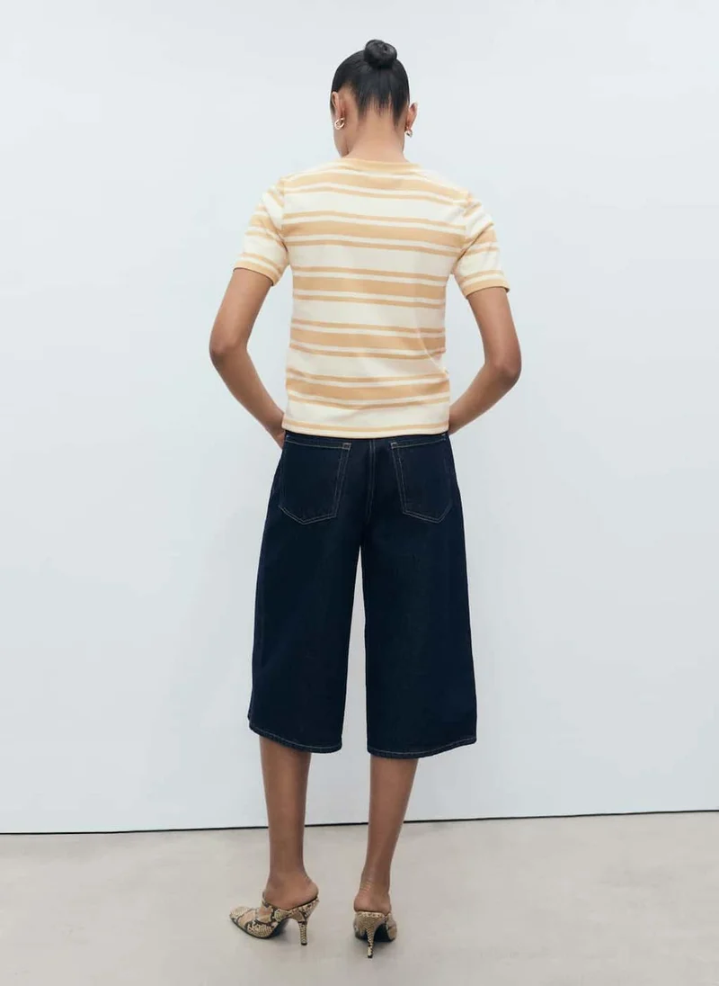 مانجو Stripe Contrasting Cotton T-Shirt