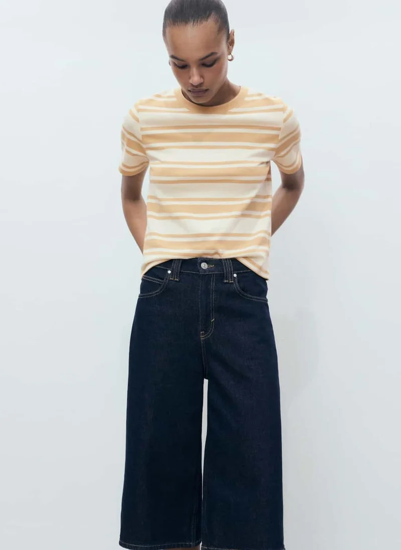 مانجو Stripe Contrasting Cotton T-Shirt