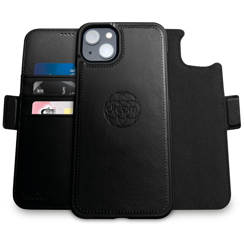 Dreem Wallet Case for iPhone 14 Plus 2 Way Phone Stand Magnetic Detachable Vegan Leather Flip Cover RFID Blocking Card Holder MagSafeFit Gift Box Fibonacci Black - Image 2