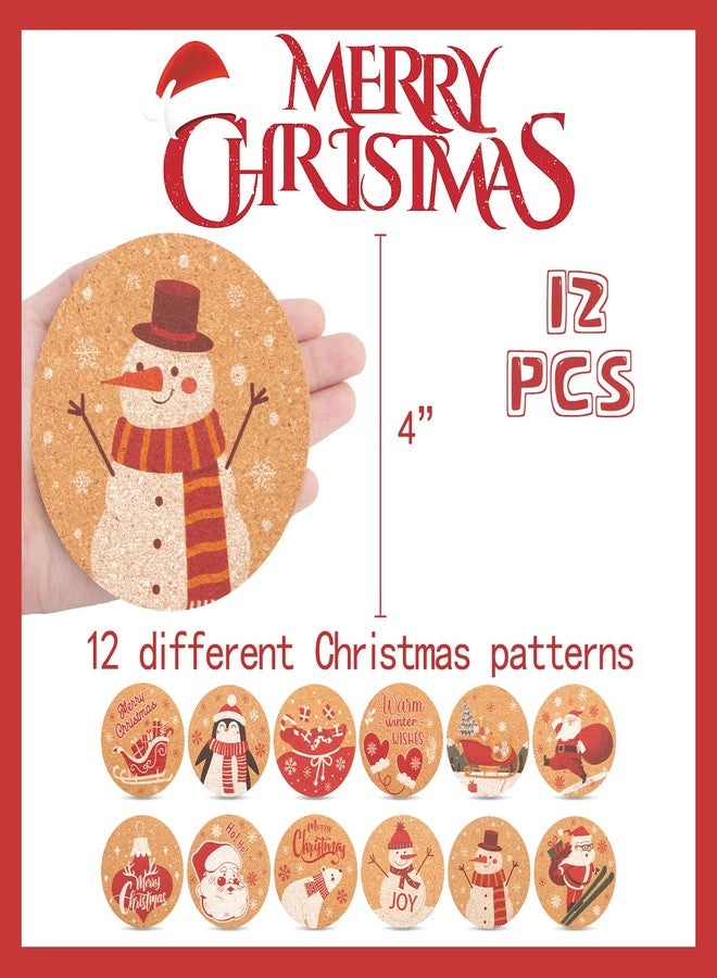 هانزغو مجموعة هانزجو من 12 قطعة من قواعد الأكواب الفلينية لعيد الميلاد، قواعد أكواب خشبية من الفلين للمشروبات وطاولات المطبخ في حفلات عيد الميلاد المنزلية - Image 2