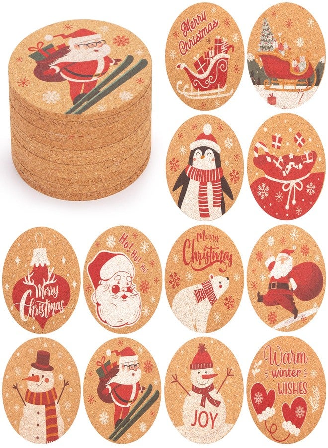 هانزغو مجموعة هانزجو من 12 قطعة من قواعد الأكواب الفلينية لعيد الميلاد، قواعد أكواب خشبية من الفلين للمشروبات وطاولات المطبخ في حفلات عيد الميلاد المنزلية - Image 1