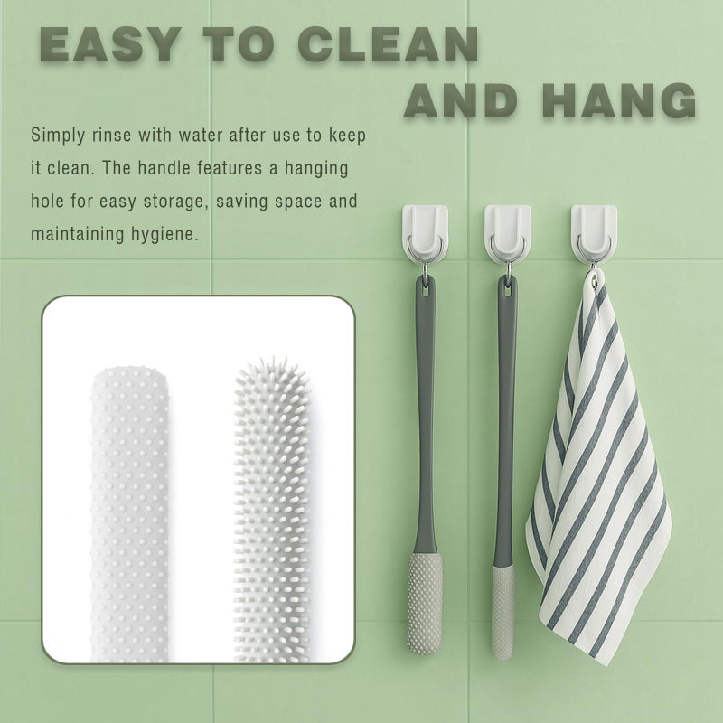 Brvlsoc 2-Pack Toe Cleaning Brush with Long Handle â€“ Foot Scrubber & Exfoliating Anti-Itch Brush for Seniors, Pregnant Women, Men & Women (Grey) - Image 4