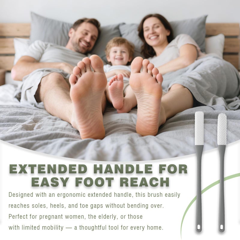 Brvlsoc 2-Pack Toe Cleaning Brush with Long Handle â€“ Foot Scrubber & Exfoliating Anti-Itch Brush for Seniors, Pregnant Women, Men & Women (Grey) - Image 5