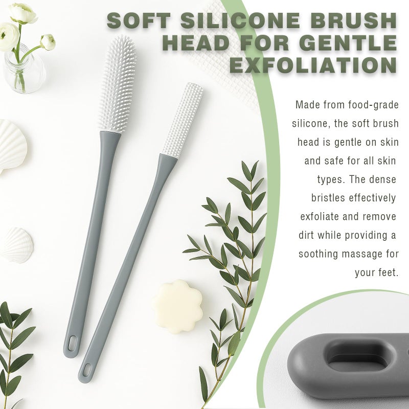 Brvlsoc 2-Pack Toe Cleaning Brush with Long Handle â€“ Foot Scrubber & Exfoliating Anti-Itch Brush for Seniors, Pregnant Women, Men & Women (Grey) - Image 3