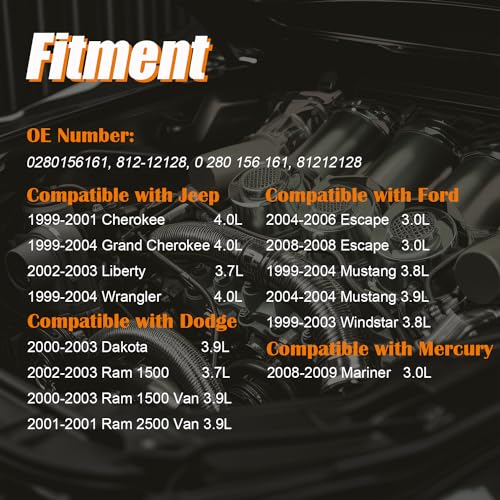 YIHOVY 𝐘𝐈𝐇𝐎𝐕𝐘 Fuel Injectors 0280156161 fit for Jeep Cherokee Grand Cherokee Wrangler Liberty 1999-2004, fit for Dodge Dakota Ram 1500 2000-2003, fit for Ford Escape Windstar Mustang 1999-2008 (6) - Image 2