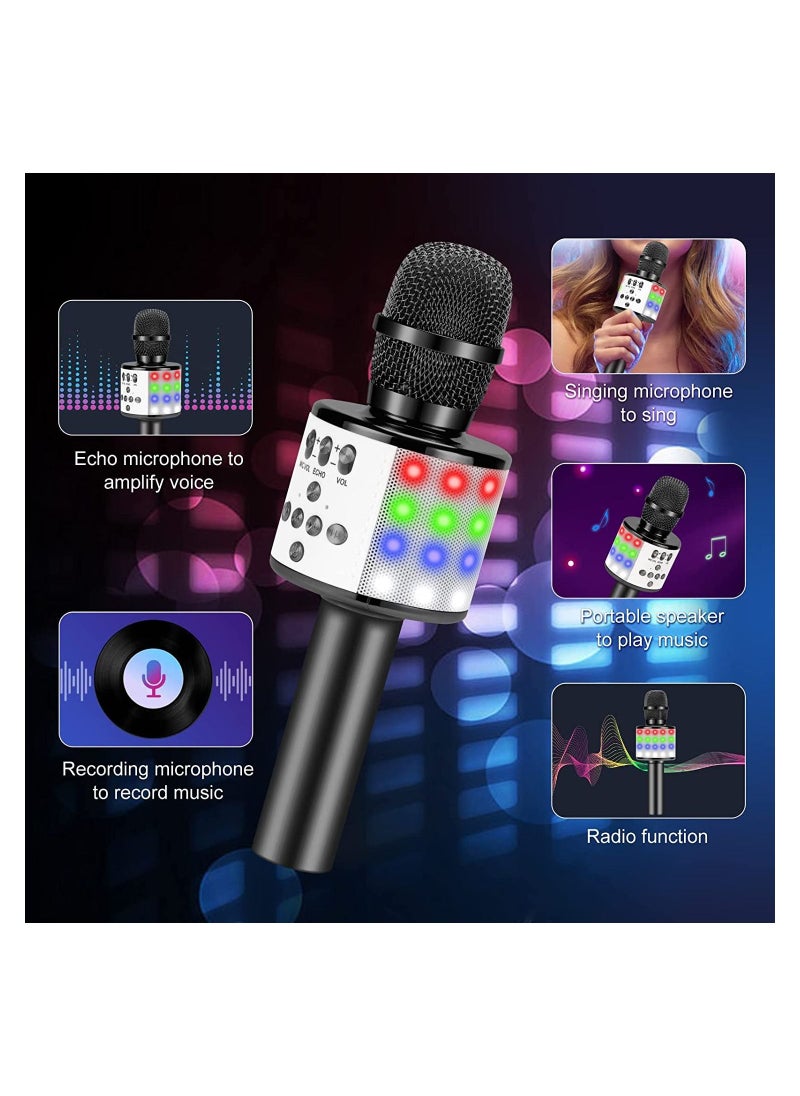 Generic Toy Microphone for Kids, Handheld Wireless Bluetooth Microphone for Adults with LED Lights Portable Karaoke Mic Speaker Player Recorder Machine for Birthday Home Party (Black)  - Image 3