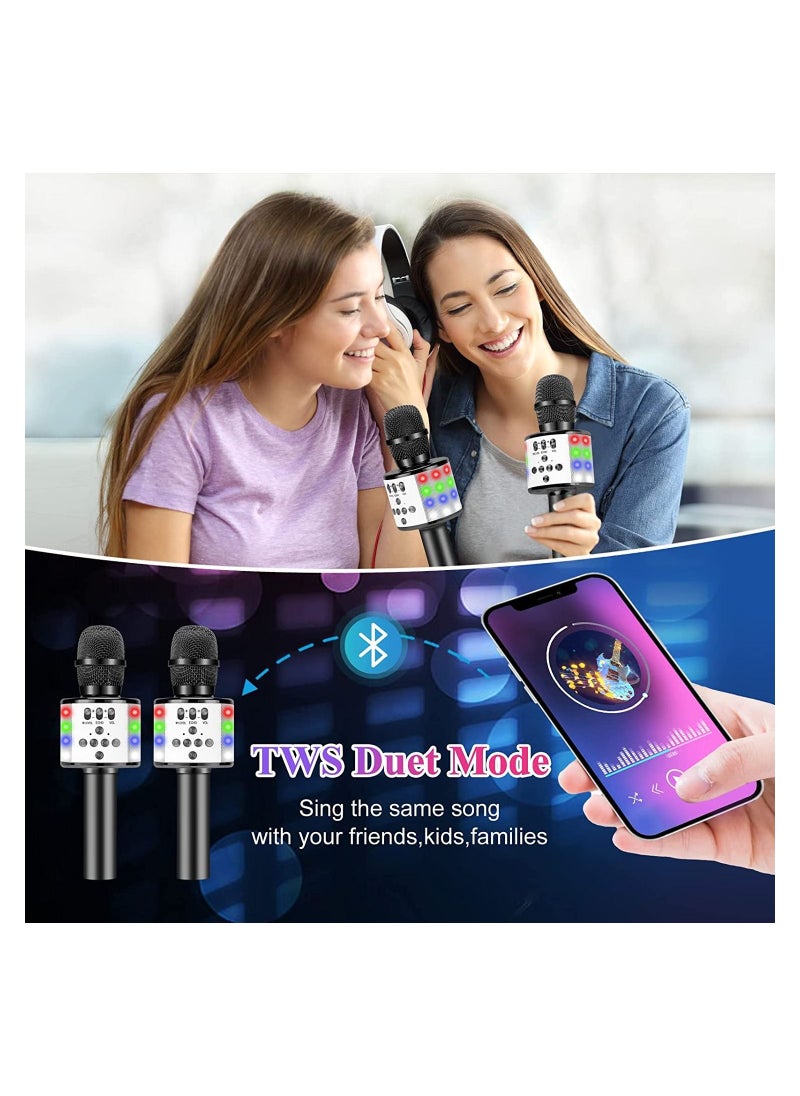 Generic Toy Microphone for Kids, Handheld Wireless Bluetooth Microphone for Adults with LED Lights Portable Karaoke Mic Speaker Player Recorder Machine for Birthday Home Party (Black)  - Image 4