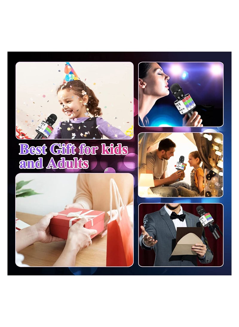 Generic Toy Microphone for Kids, Handheld Wireless Bluetooth Microphone for Adults with LED Lights Portable Karaoke Mic Speaker Player Recorder Machine for Birthday Home Party (Black)  - Image 2