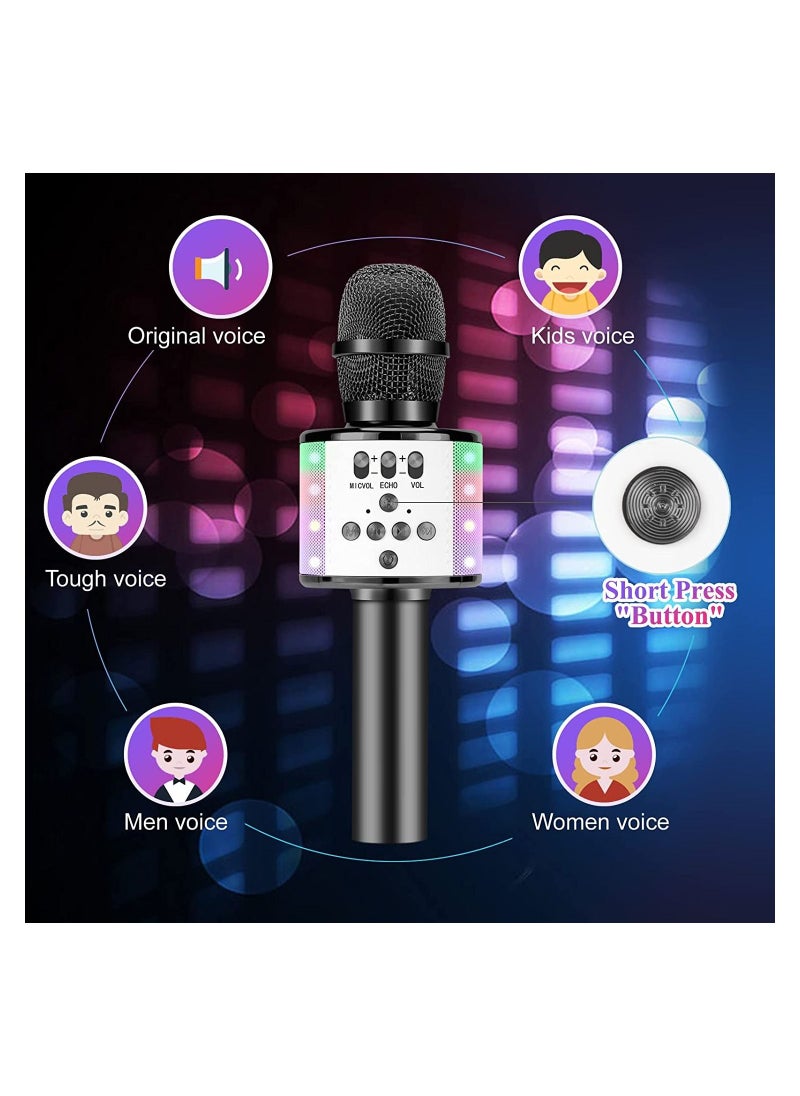 Generic Toy Microphone for Kids, Handheld Wireless Bluetooth Microphone for Adults with LED Lights Portable Karaoke Mic Speaker Player Recorder Machine for Birthday Home Party (Black)  - Image 5