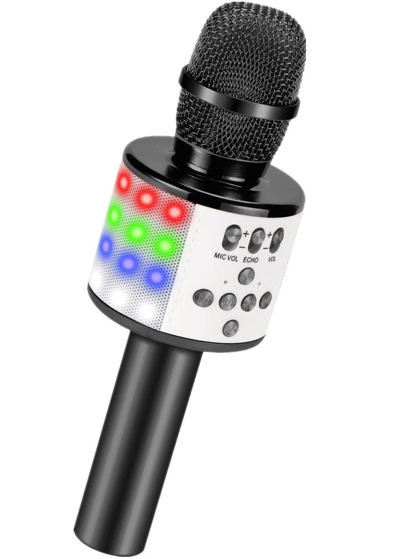 Generic Toy Microphone for Kids, Handheld Wireless Bluetooth Microphone for Adults with LED Lights Portable Karaoke Mic Speaker Player Recorder Machine for Birthday Home Party (Black)  - Image 1