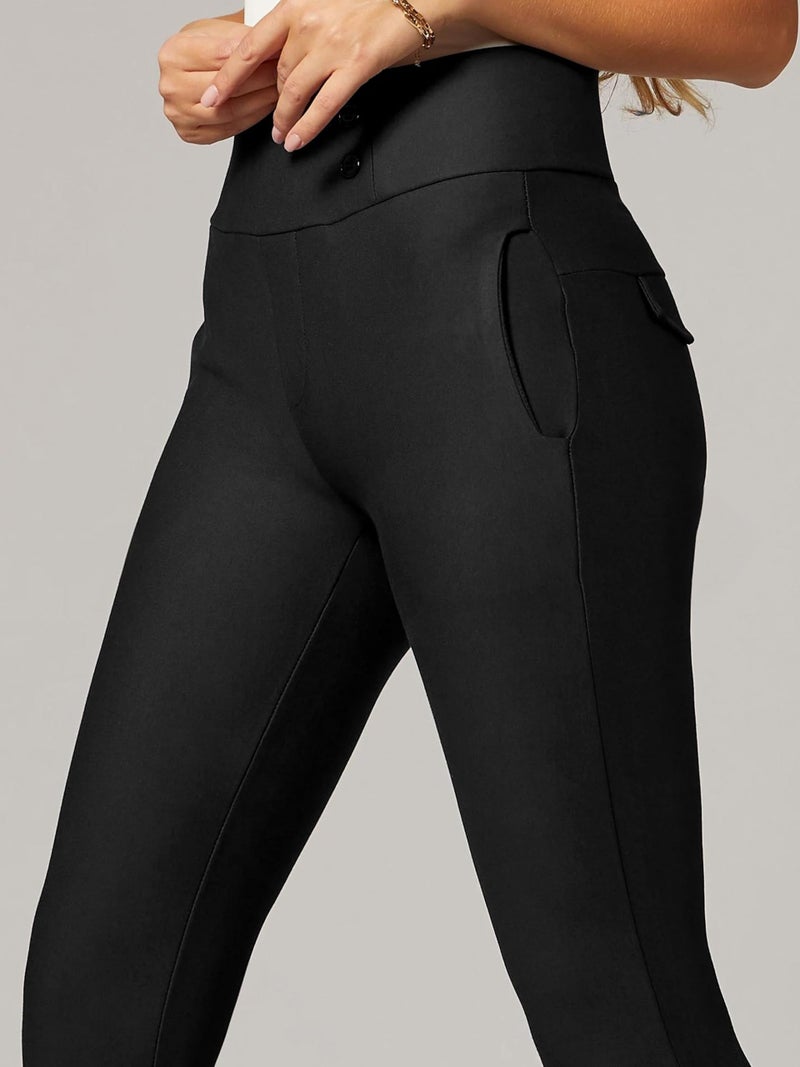 Conceited Womens Dress Pants with Tummy Control - Wear to Work - Stretch High Waisted Slacks with Pockets - Black - X-Large - Image 3