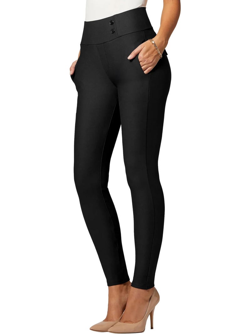 Conceited Womens Dress Pants with Tummy Control - Wear to Work - Stretch High Waisted Slacks with Pockets - Black - X-Large - Image 1