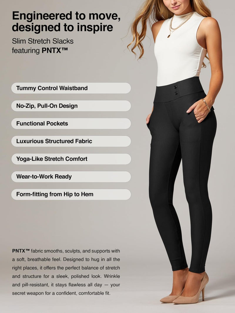 Conceited Womens Dress Pants with Tummy Control - Wear to Work - Stretch High Waisted Slacks with Pockets - Black - X-Large - Image 4