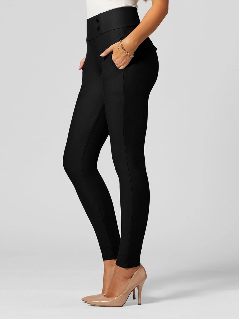 Conceited Womens Dress Pants with Tummy Control - Wear to Work - Stretch High Waisted Slacks with Pockets - Black - X-Large - Image 5