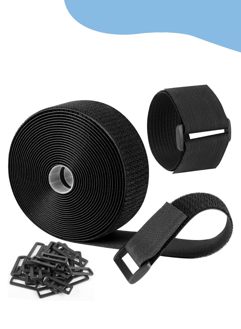Adjustable Cable Straps, Velcro Cable Ties, 2''*16.4ft Hook and Loop Straps with 20 Buckles, Free Cut Self Securing Strap, Reusable Nylon Securing Cord Ties for Cable Organiser Storage - Image 1