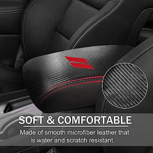 YOSRTER for Dodge Durango Accessories 2021 2022 2023 2024 2025 Center Console Armrest Cover Interior Box Anti-Scratch Leather Central Armrest Decoration (Carbon Fiber red) - Image 2