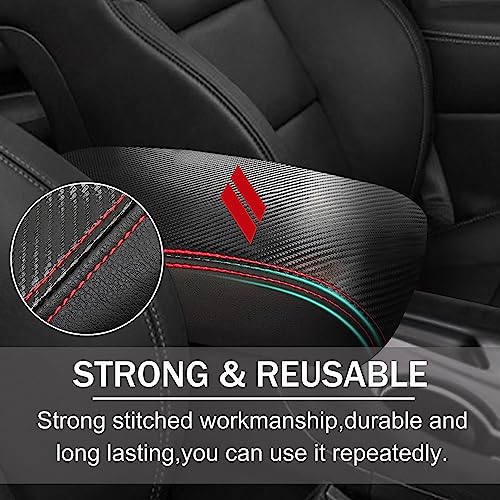 YOSRTER for Dodge Durango Accessories 2021 2022 2023 2024 2025 Center Console Armrest Cover Interior Box Anti-Scratch Leather Central Armrest Decoration (Carbon Fiber red) - Image 3