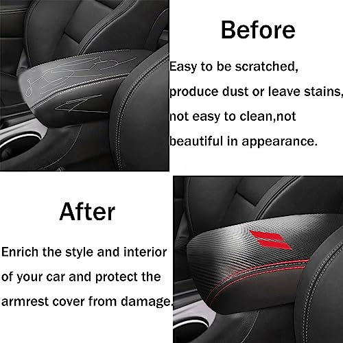 YOSRTER for Dodge Durango Accessories 2021 2022 2023 2024 2025 Center Console Armrest Cover Interior Box Anti-Scratch Leather Central Armrest Decoration (Carbon Fiber red) - Image 4