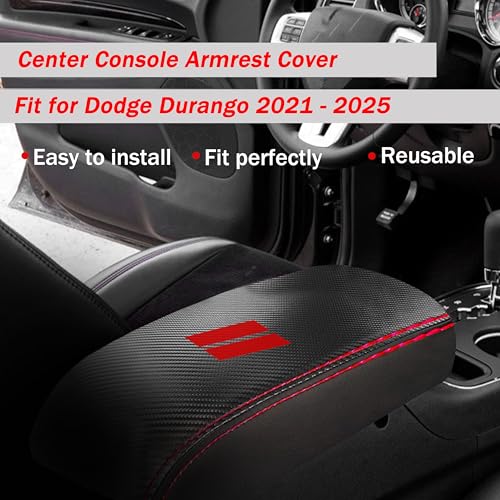 YOSRTER for Dodge Durango Accessories 2021 2022 2023 2024 2025 Center Console Armrest Cover Interior Box Anti-Scratch Leather Central Armrest Decoration (Carbon Fiber red) - Image 5