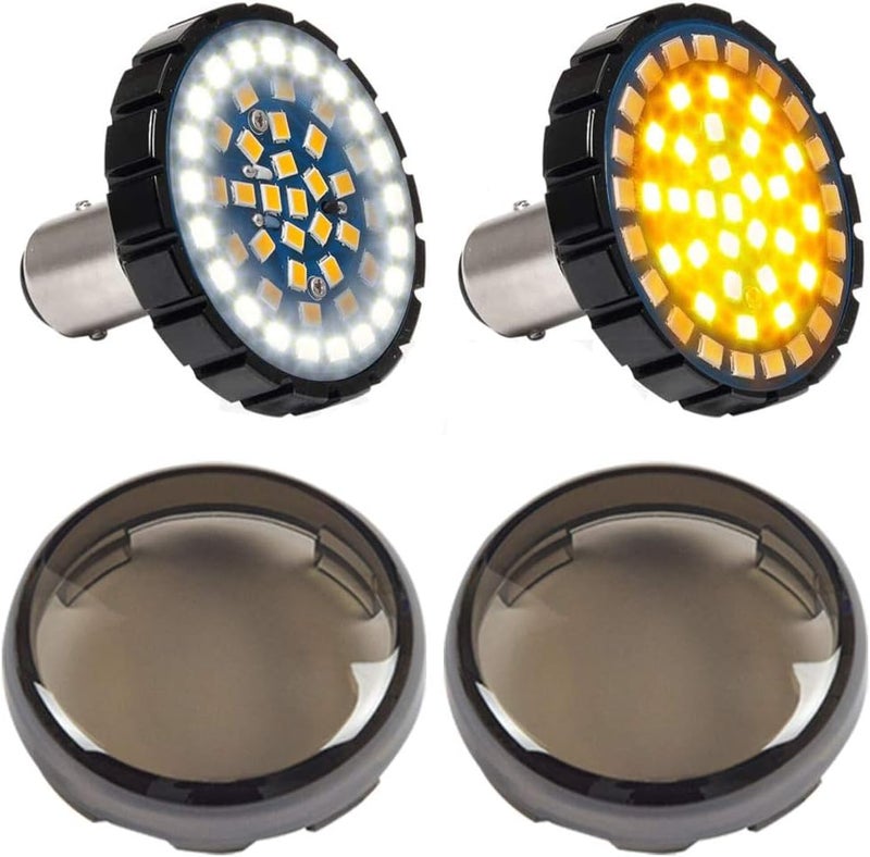MotoParAcc DTR2017 1157 Front LED Turn Signal Lights with Smoked Lens Cover for Harley Motorcycles - Image 1