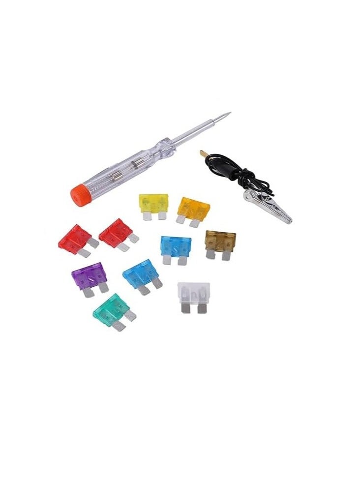 Generic Auto Plug-in Fuse Kit with Tester - 10 Assorted 3A-30A Replacement Fuses & Tester for Cars, Trucks, SUVs, Campers & Boats