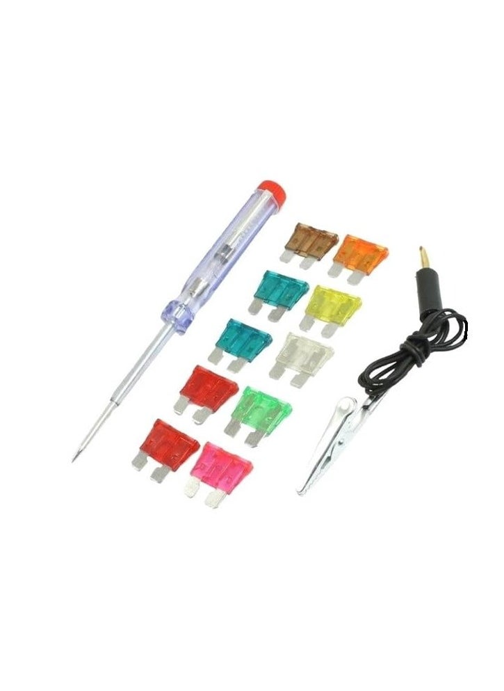 Generic Auto Plug-in Fuse Kit with Tester - 10 Assorted 3A-30A Replacement Fuses & Tester for Cars, Trucks, SUVs, Campers & Boats