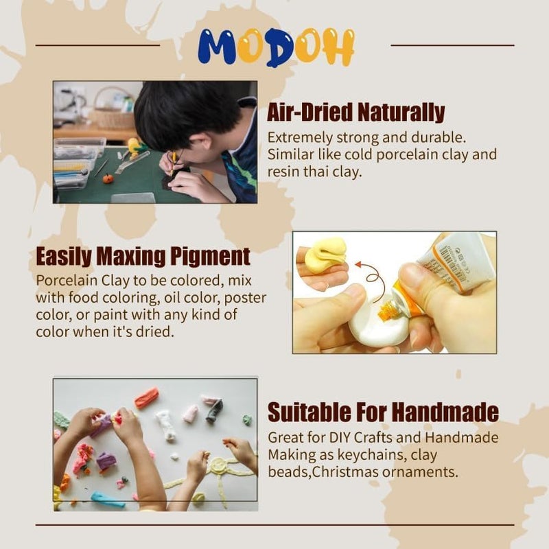 MODOH Air Dry Flexible Porcelain Clay White, 1.1 lbs (500g) | Cold Clay for Flower Making | Porcelana Fria para Modelar | horno para porcelana | masa de porcelana Fria - Image 4