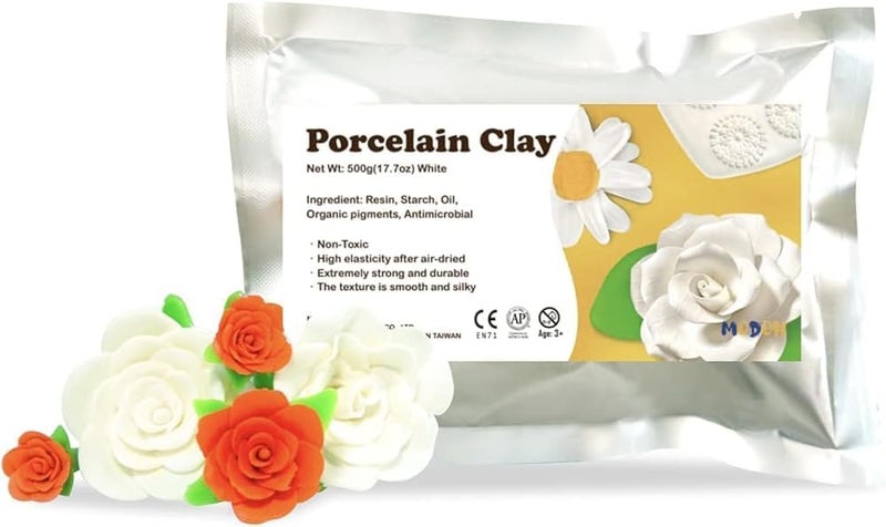 MODOH Air Dry Flexible Porcelain Clay White, 1.1 lbs (500g) | Cold Clay for Flower Making | Porcelana Fria para Modelar | horno para porcelana | masa de porcelana Fria - Image 1