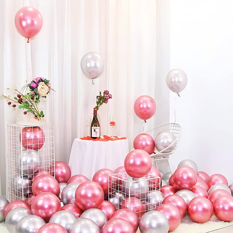 Flyloons 25 pcs Pink and Silver Chrome Balloons for Birthday decoration celebration Anniversary baby shower Girls Boys Men Women - Image 5
