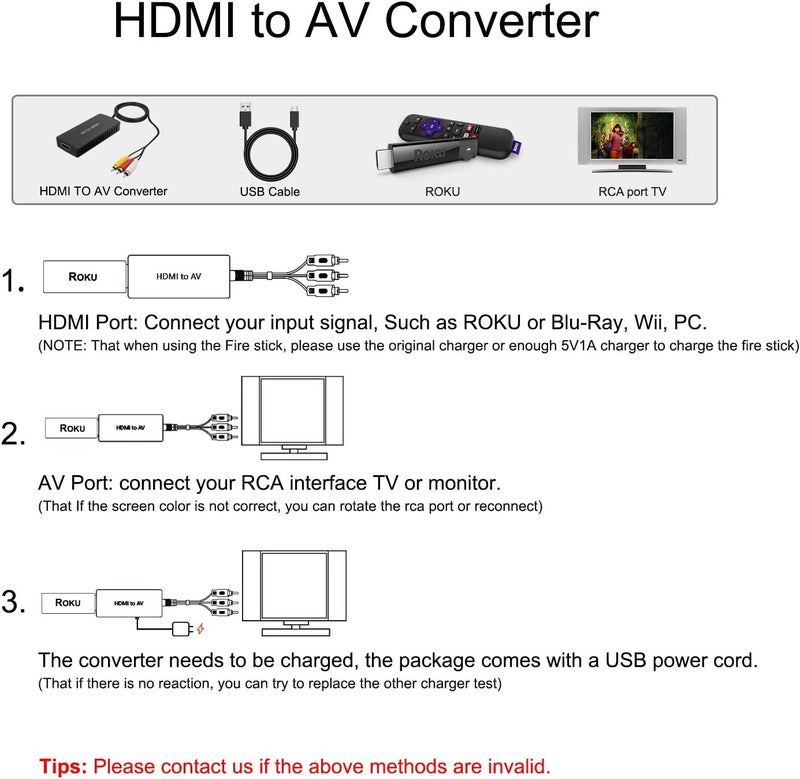 LVY HDMI to RCA Converter, Composite Video Audio Converter Adapter, HDMI to AV Adapter, Supports PAL/NTSC for Fire Stick and Roku，Blu-Ray, DVD Player - Image 4