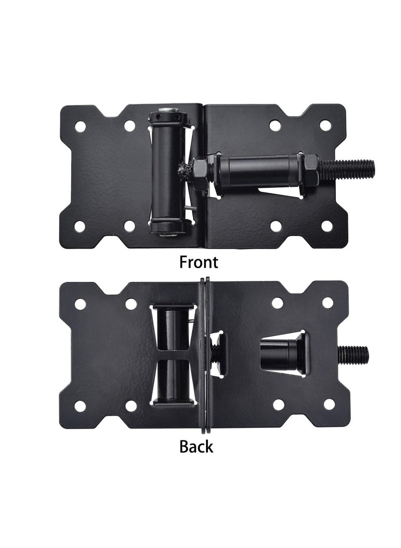 SYOSI Self Closing Gate Hinges, Heavy Duty Hardware for Wooden/Vinyl/PVC Fences, 90 Degree Adjustable Hinges with Installation Screws and Swing Adjuster Tool, 2PCS, Black - Image 3